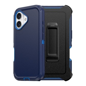 iPhone 16 Plus Rugged Armor Belt Clip Holster Case Cover - Navy