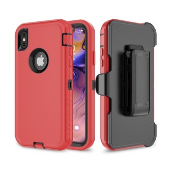 iPhone X / XS Rugged Armor Belt Clip Holster Case Cover - Red