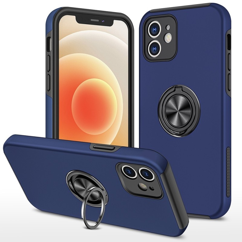 iPhone 12 Shockproof with Ring Holder Stand Case Cover - Navy
