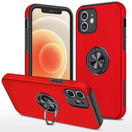 iPhone 12 Shockproof with Ring Holder Stand Case Cover - Red