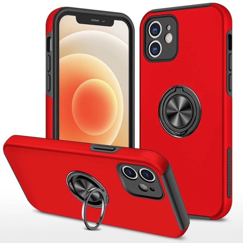 iPhone 12 Shockproof Magnetic Ring Holder Case Cover - Red | Australia
