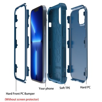 iPhone 14 Pro Max Heavy-Duty Armor Shockproof Case Cover - Navy