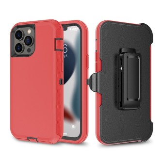 iPhone 14 Pro Max Rugged Armor Belt Clip Holster Case Cover - Red