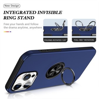 iPhone 16 Pro Shockproof with Ring Holder Stand Case Cover - Navy