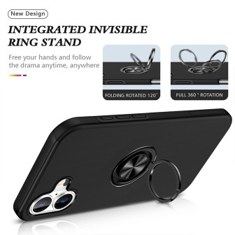iPhone 16 Plus Shockproof with Ring Holder Stand Case Cover - Black