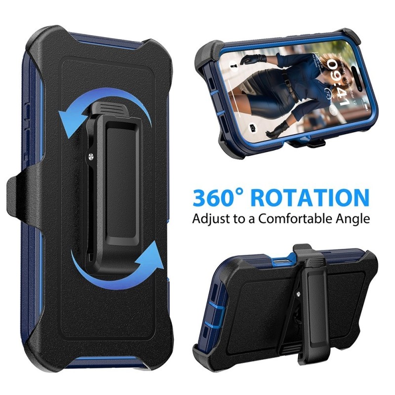 iPhone 16 Rugged Armor Belt Clip Holster Case Cover - Black