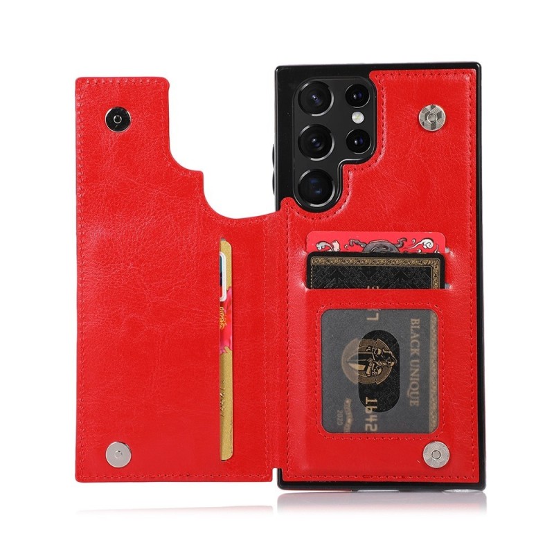 Samsung Galaxy S23 Ultra Leather Wallet Flip Diary Case Cover - Red
