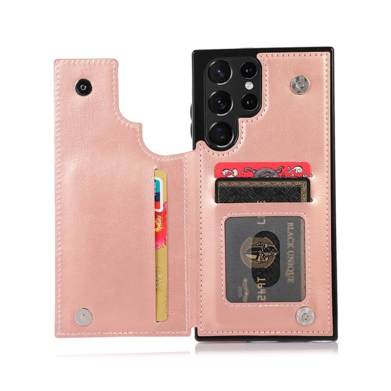 Samsung Galaxy S23 Ultra Leather Wallet Flip Diary Case Cover - Rose G