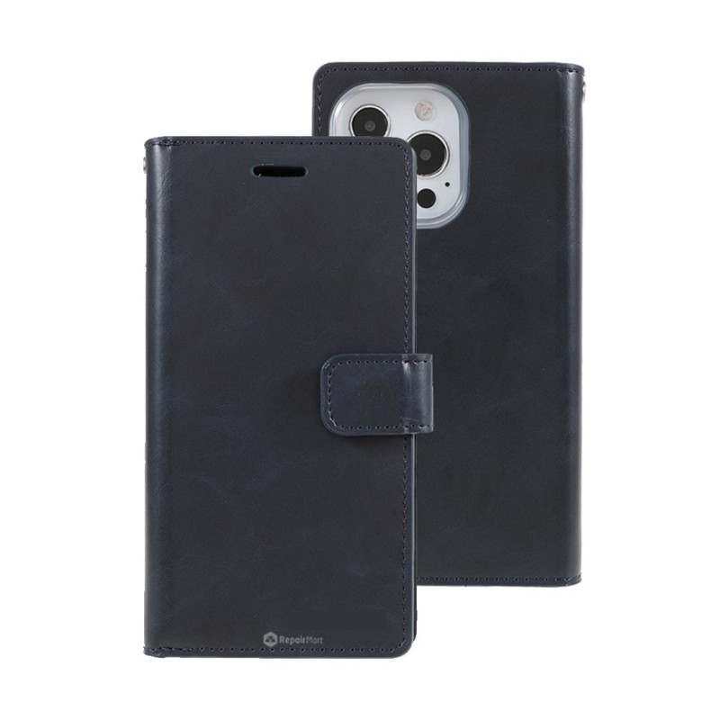 iPhone 16 Plus Flip Wallet Case Cover with Metal Snap-On Fastener: PU