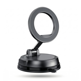 Foldable Magnetic Car Phone Mount Black Suction Cup Holder, MagSafe, Compact
