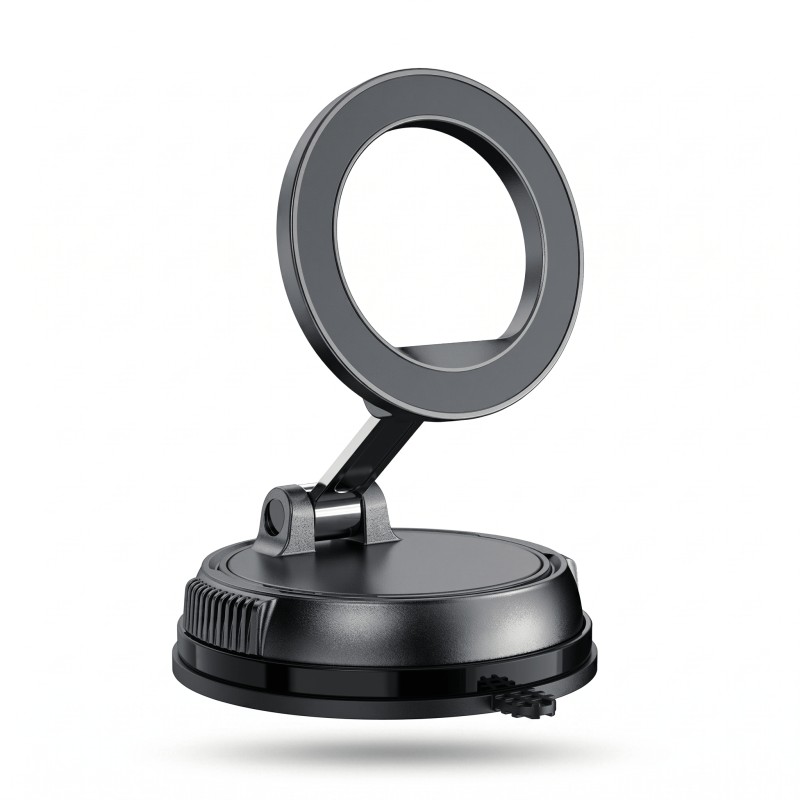 Foldable Magnetic Car Phone Mount Black Suction Cup Holder, MagSafe, Compact