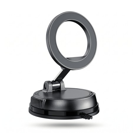 Foldable Magnetic Car Phone Mount Black Suction Cup Holder, MagSafe, Compact