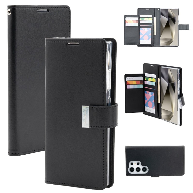 Samsung Galaxy S24 Ultra Leather Wallet Flip Diary Case Cover - Black