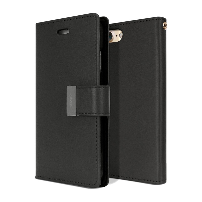 iPhone 7 Leather Wallet Flip Case Cover - Black | Australia