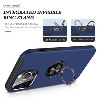 iPhone 15 Pro Max Shockproof with Ring Holder Stand Case Cover - Navy