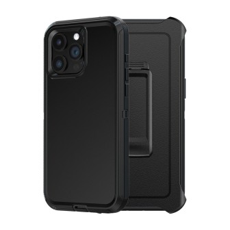 iPhone 15 Pro Rugged Armor Belt Clip Holster Case Cover - Black