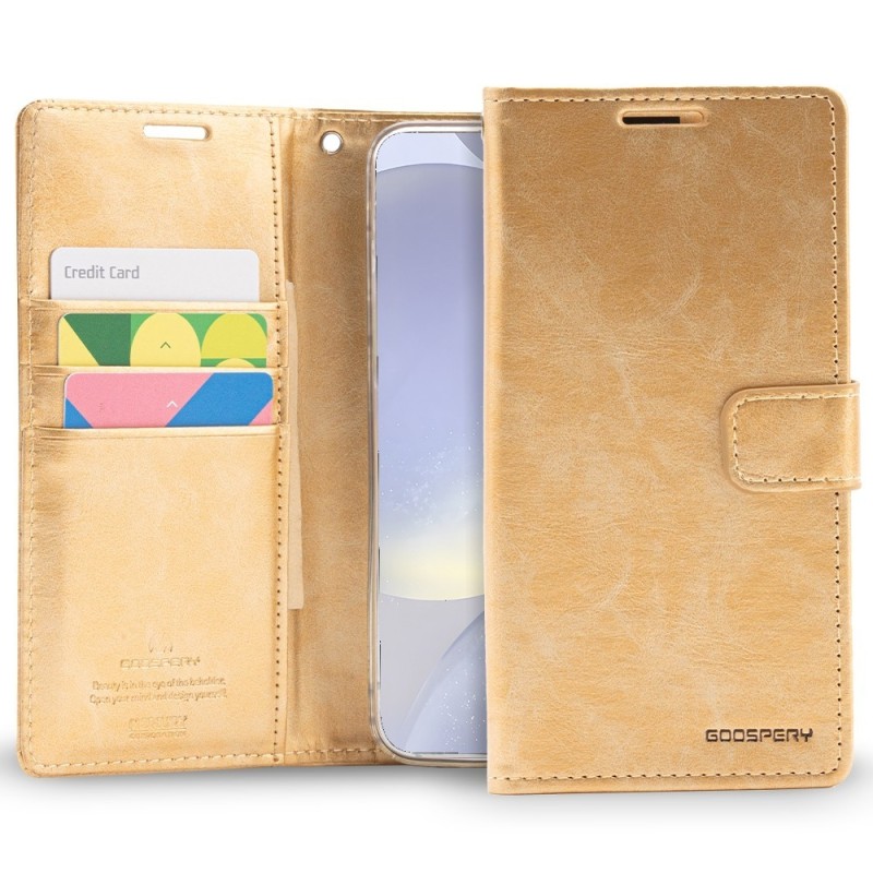 Samsung Galaxy S24 Plus Leather Wallet Flip Diary Case Cover - Gold