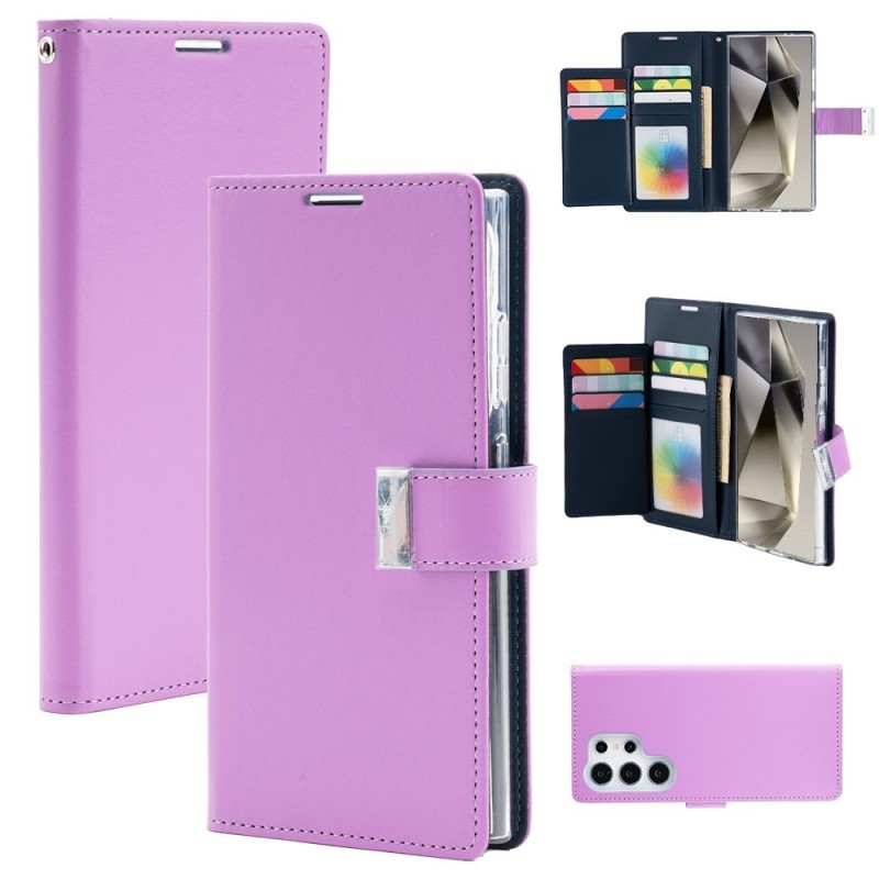 Samsung Galaxy S24 Ultra Leather Wallet Flip Diary Case Cover - Purple