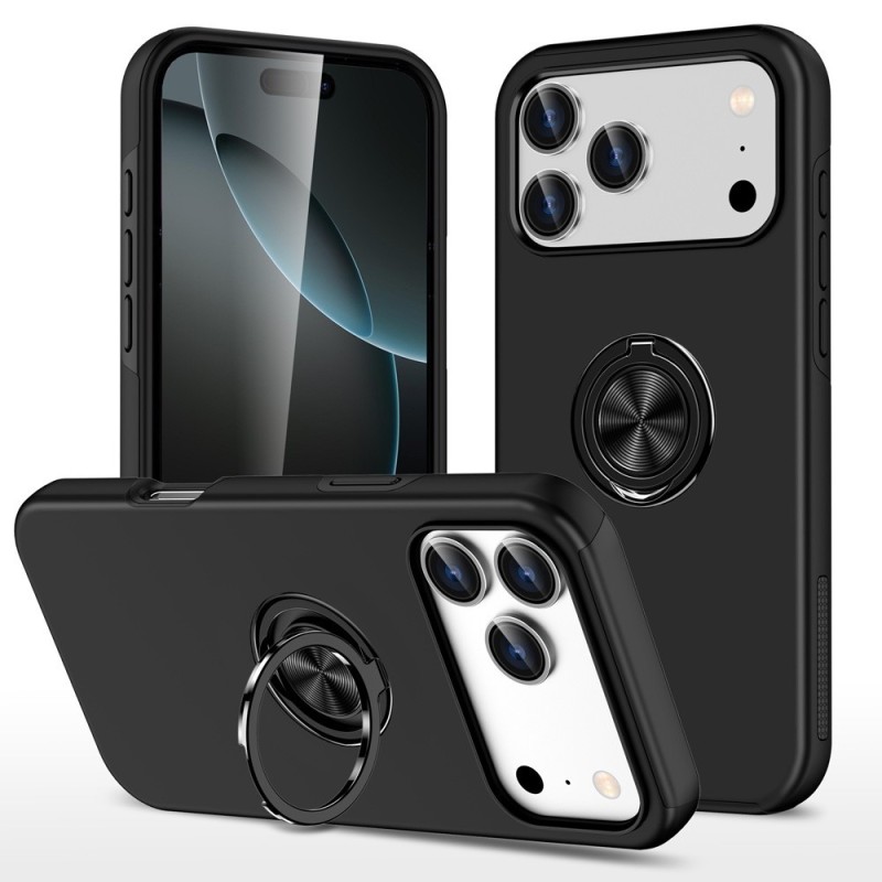 iPhone 17 Air Shockproof with Ring Holder Stand Case Cover - Black
