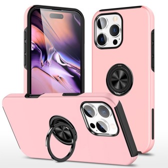 iPhone 16 Pro Max Shockproof with Ring Holder Stand Case Cover - Pink