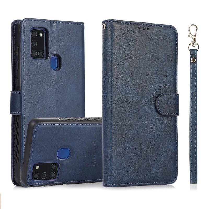 Samsung Galaxy A21S Leather Wallet Flip Diary Case Cover - Blue