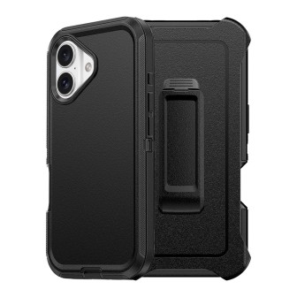 iPhone 16 Rugged Armor Belt Clip Holster Case Cover - Black
