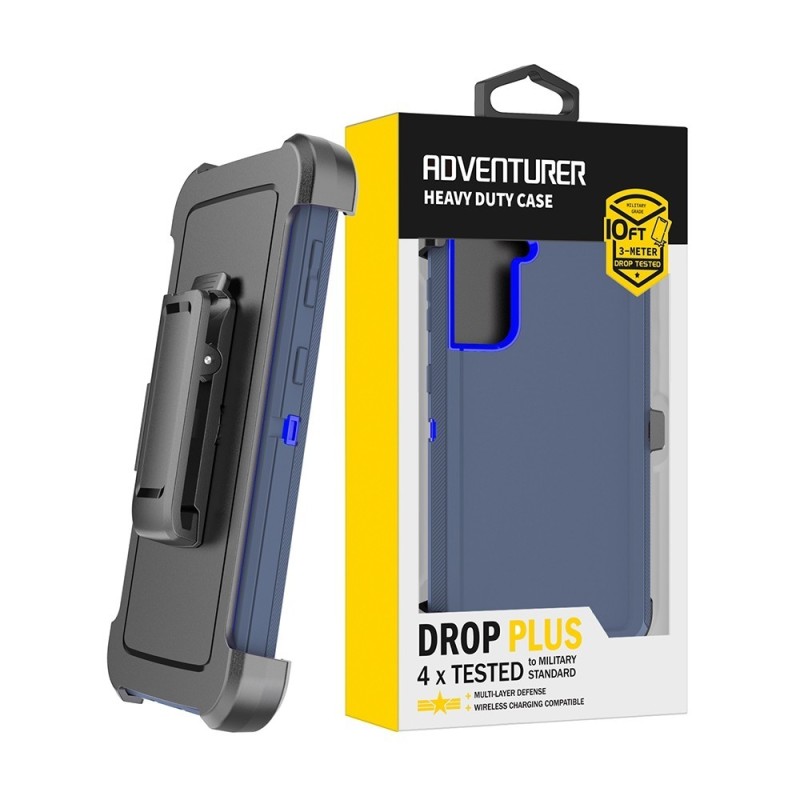 Samsung Galaxy S21 Rugged Armor Belt Clip Holster Case Cover - Navy