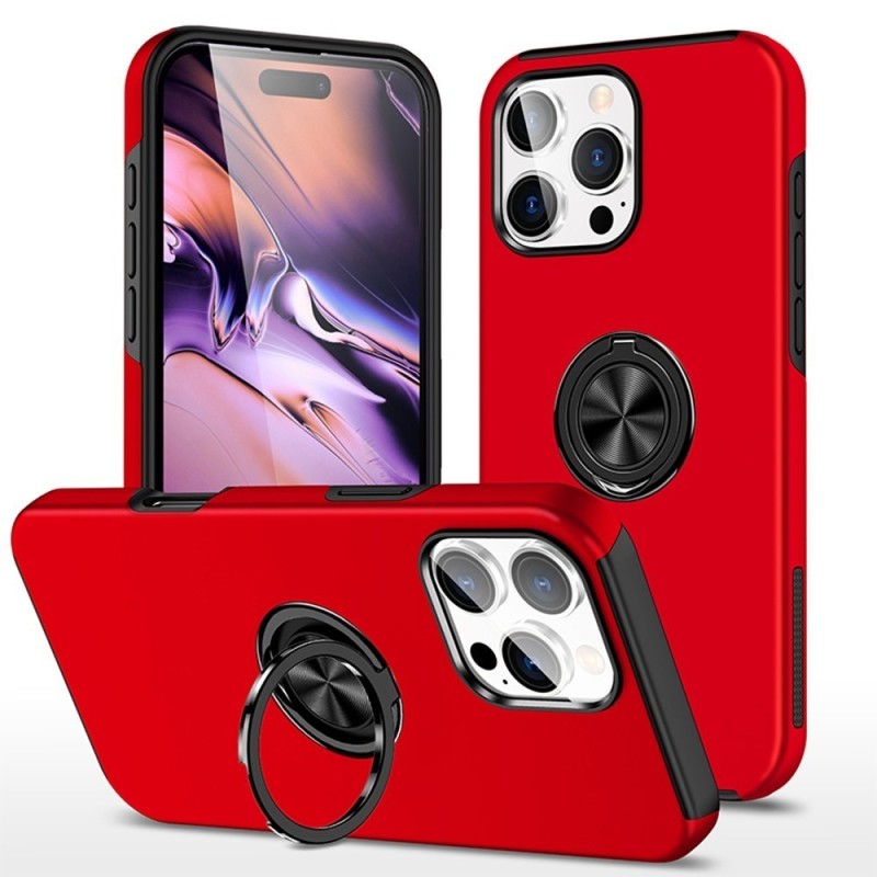 iPhone 16 Pro Max Shockproof with Ring Holder Stand Case Cover - Red