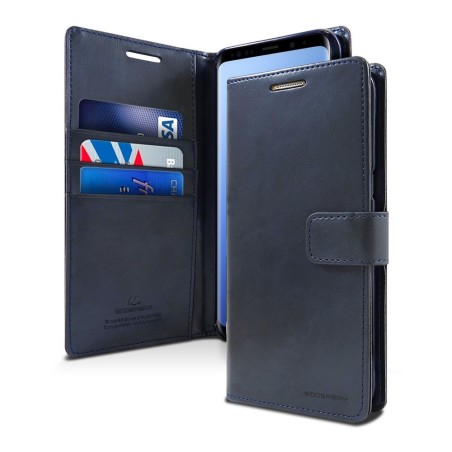 Samsung Galaxy S9 Plus Leather Wallet Flip Diary Case Cover - Navy