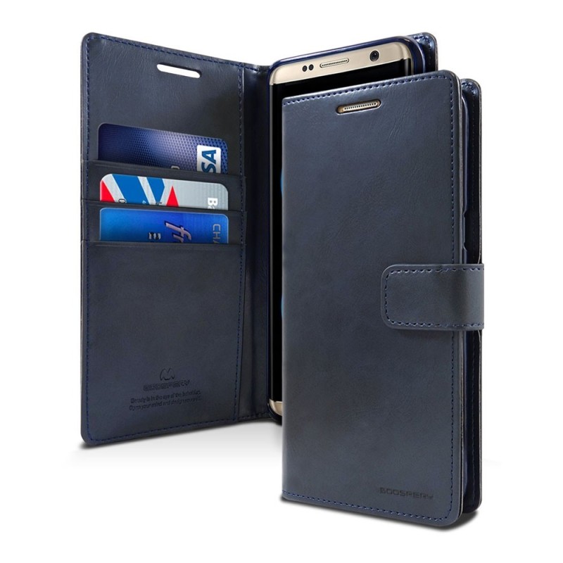 Samsung Galaxy S8 Leather Wallet Flip Diary Case Cover - Navy