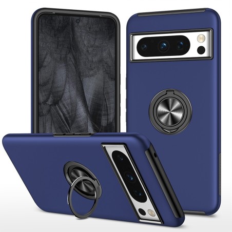 Google Pixel 8 Pro Shockproof with Ring Holder Stand Case Cover - Navy