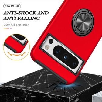 Google Pixel 8 Pro Shockproof with Ring Holder Stand Case Cover - Red