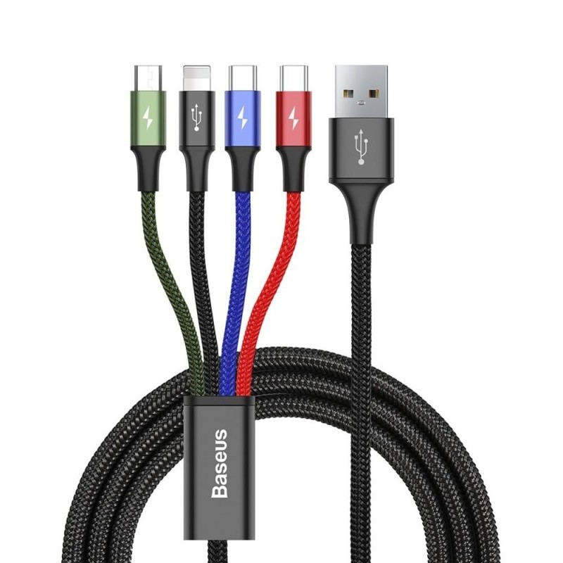 Premium 4 in 1 Nylon Braided Cable (Lightning/2 x Type-C/Micro USB) 3.5A 1.2m