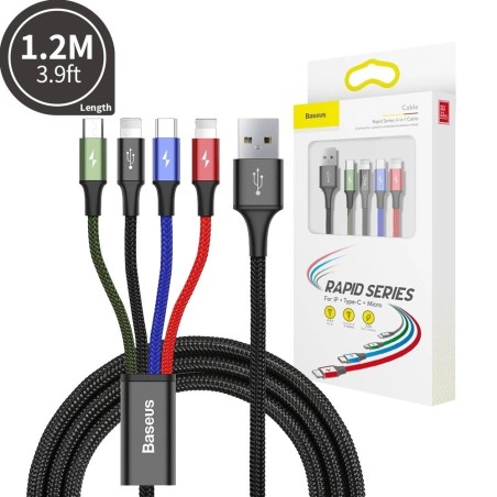 Premium 4 in 1 Nylon Braided Cable (2 x Lightning/Type-C/Micro USB) 3.5A 1.2m