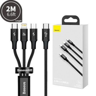 Premium Rapid Series 3-in-1 Fast Charging Data Cable Type-C to C+L+C