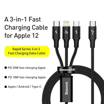Premium Rapid Series 3-in-1 Fast Charging Data Cable Type-C to C+L+C