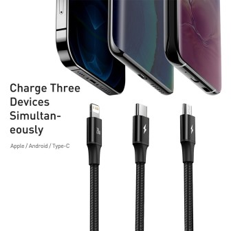 Premium Rapid Series 3-in-1 Fast Charging Data Cable Type-C to C+L+C