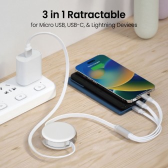 Premium 3 in 1 Retractable Fast Charge & Data Sync Cable IQTC2301