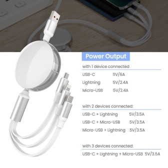 Premium 3 in 1 Retractable Fast Charge & Data Sync Cable IQTC2301