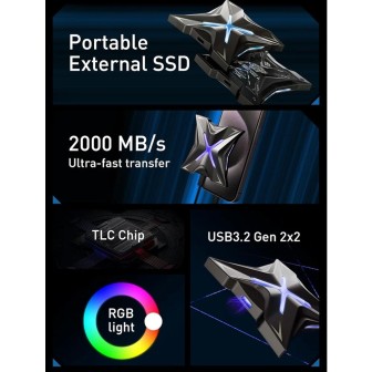 Premium RX20 2000MB/s Read with RGB Streamer Light Portable SSD