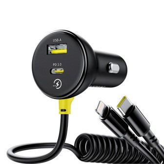 Premium Circular Plastic Car Charger (U+C) + (C&L) Cable