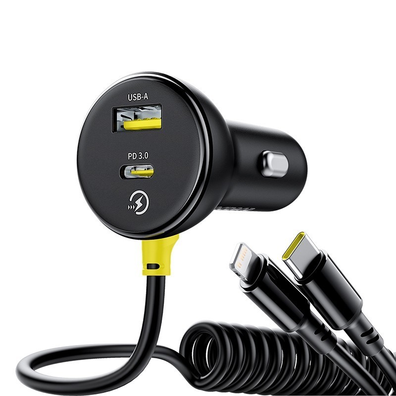 Premium Circular Plastic Car Charger (U+C) + (C&L) Cable