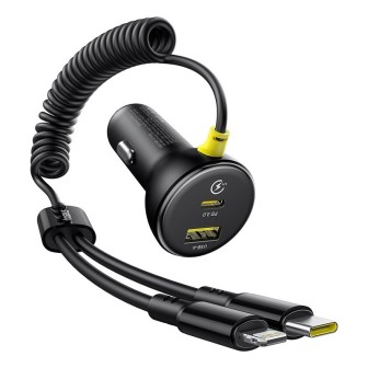 Premium Circular Plastic Car Charger (U+C) + (C&L) Cable