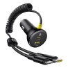 Premium Circular Plastic Car Charger (U+C) + (C&L) Cable