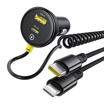 Premium Circular Plastic Car Charger (U+C) + (C&L) Cable