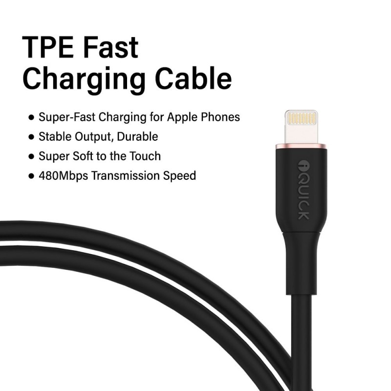 Premium PowerWire 1 Series TPE Charging Data Cable Type-C to Lightning - Black