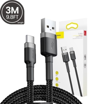 Premium Cafule USB to Type-C Cable 2A 3m for iPhone 15 / 16 Series - Black / Red