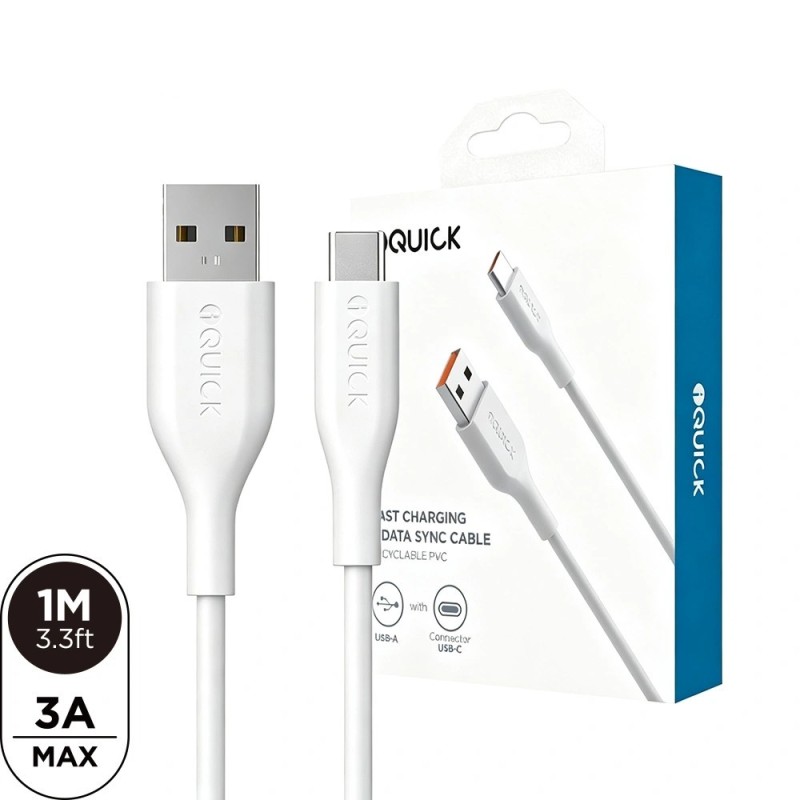 Premium PVC USB-A to USB-C Fast Charging Cable 1M - White | Australia
