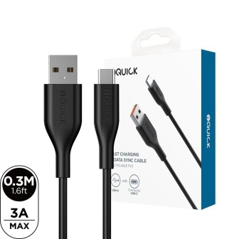 Premium PVC USB-A to USB-C Fast Charging Cable 0.3M - Black | Australia