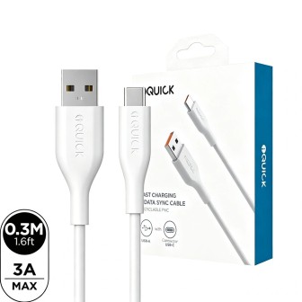 Premium PVC USB-A to USB-C Fast Charging Cable 0.3M - White | Australia